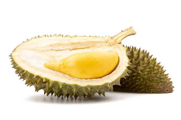 Rey de las frutas, durian sobre fondo blanco