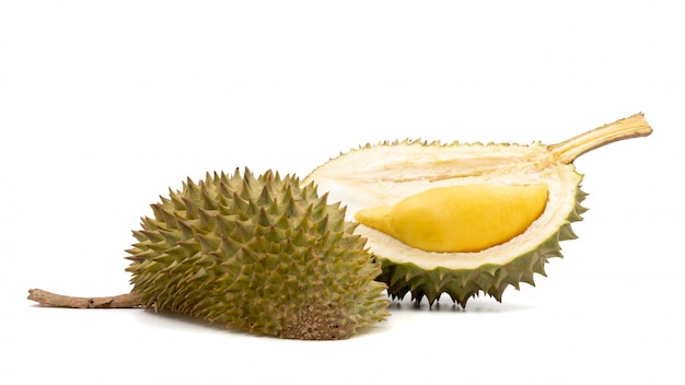 Rey de las frutas, durian sobre fondo blanco