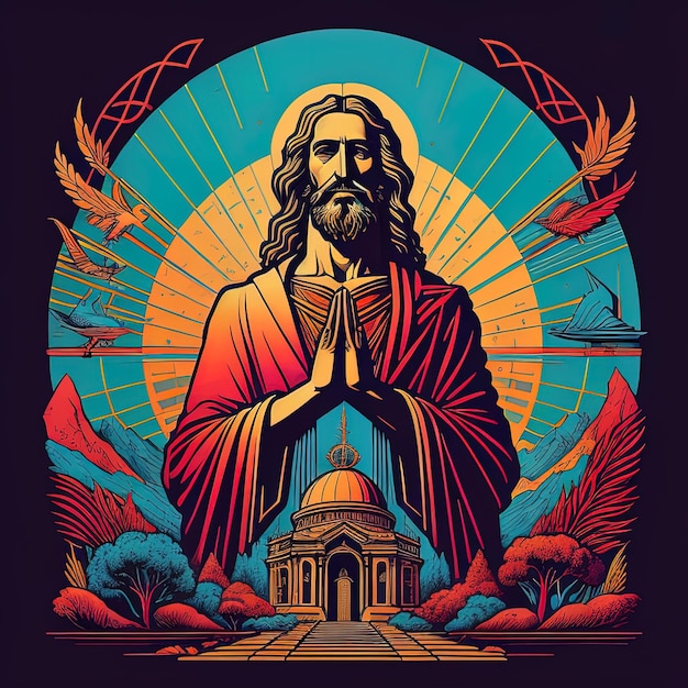 Rey Jesucristo diseño de camiseta de ilustración de arte vectorial colorido