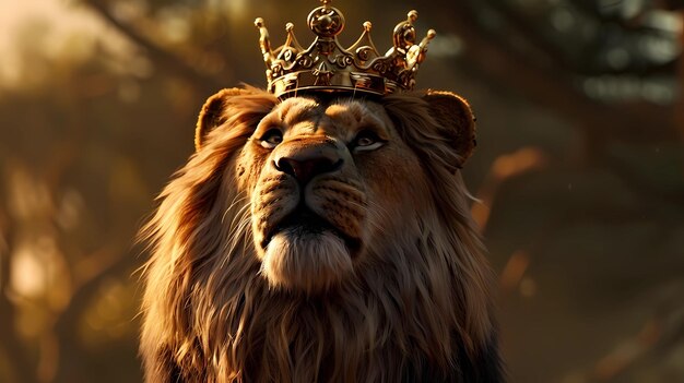 Foto el rey león en la corona dorada el concepto de liderazgo ilustraciones de ia generativa