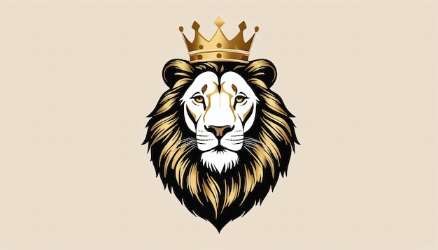 El rey león con la corona de oro Una ilustración minimalista