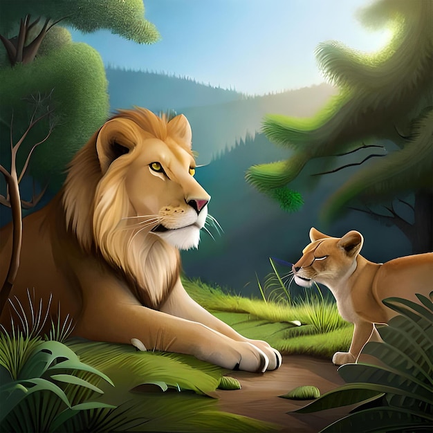 el rey león con su madre en la jungla