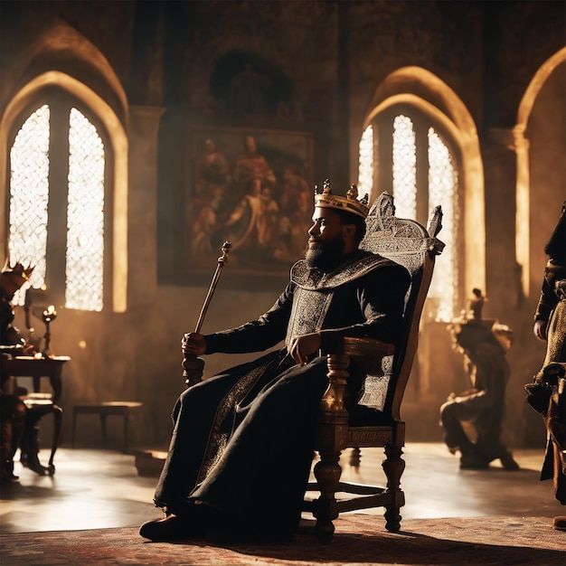 Foto el rey negro sentado en el trono