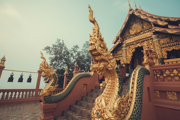 Foto rey serpiente o rey de la estatua naga en el templo de tailandia en la montaña.