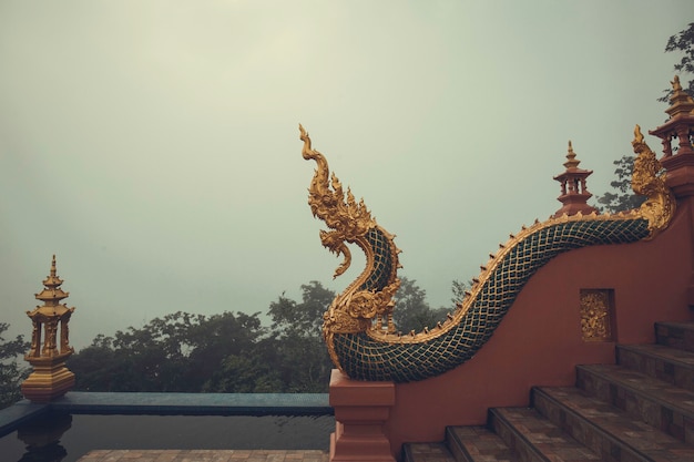 Foto rey serpiente o rey de la estatua naga en el templo de tailandia en la montaña.