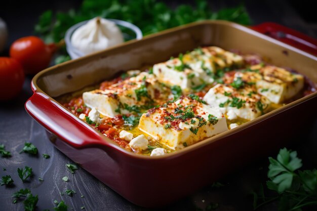 Foto rezept für ein abendessen mit gebackenem feta