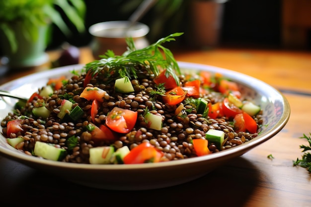 Rezept für ein gesundes Mittagessen mit Linsensalat