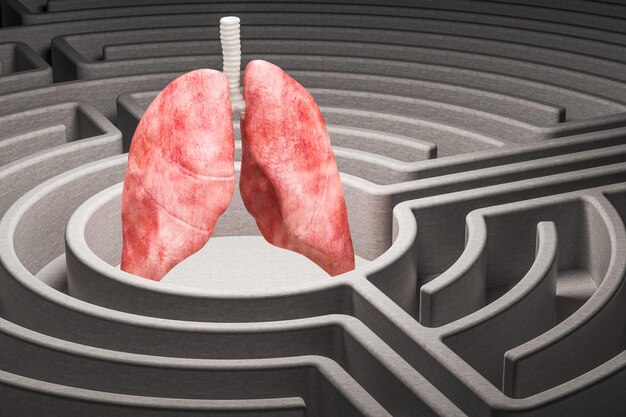 Órgano de los pulmones humanos en el laberinto laberinto representación 3D