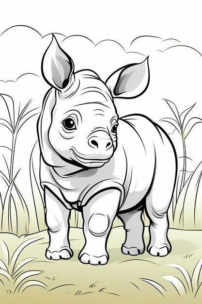 Foto rhinoceronte lindo feliz en la naturaleza estilo chibi página de colorear imagen generada por ia