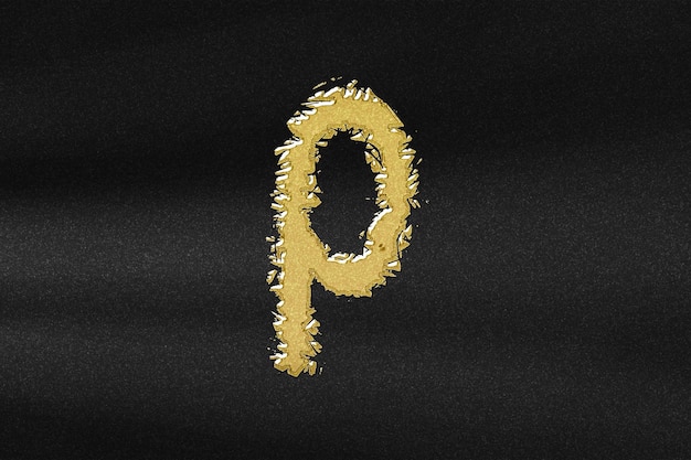 Rho-Zeichen. Rho-Buchstabe, griechisches Alphabet-Symbol, abstraktes Gold mit schwarzem Hintergrund