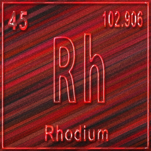 Rhodium chemisches Element, Zeichen mit Ordnungszahl und Atomgewicht, Element des Periodensystems