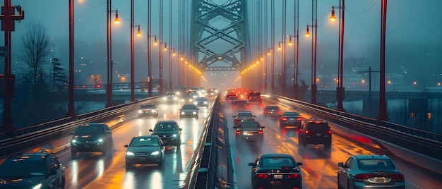 Rhythmic Rush Commute à noite na Ponte de Halifax Conceito Halifax Bridge Evening Commute Rhythmic rush Transporte de paisagem urbana