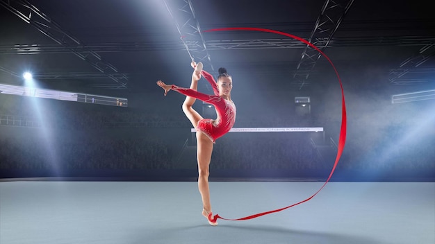 Rhythmische Sportgymnastin in der Profiarena