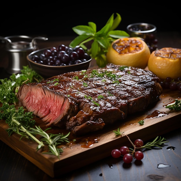 Ribeye Steak carne aromática e suculenta grelhada ou frita Servido com molhos ervas e temperosGerado por IA