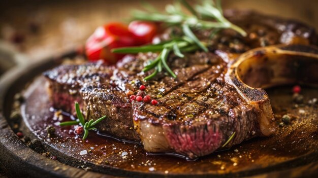 Ribeye Steak contra un entorno rústico de una carne