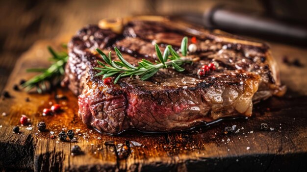 Foto ribeye steak gegen eine rustikale steakhouse-umgebung