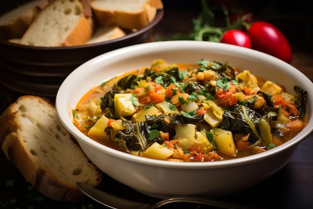 Ribollita aufgekochte italienische Kohlsuppe, italienisches Rezept