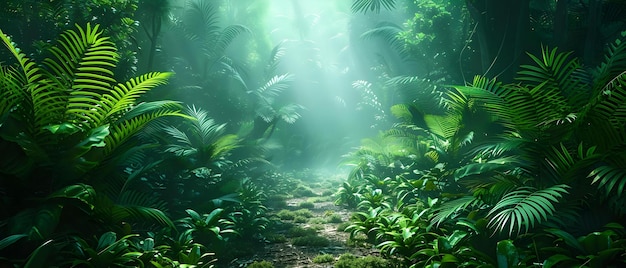 Rica selva tropical con diversas especies de plantas ecosistemas completos áreas fértiles y paisajes exuberantes Concepto selva tropical especies de plantas diversas ecosistemas paisajas exuberantes