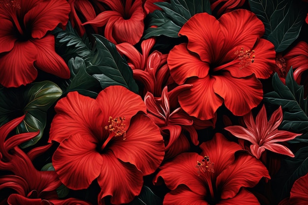 Las ricas flores rojas del color de la selva generan Ai