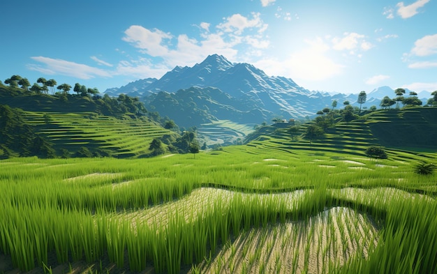 ricefield na montanha em dia ensolarado