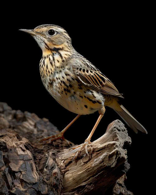 Foto el richard39s pipit de pie en una pequeña raíz