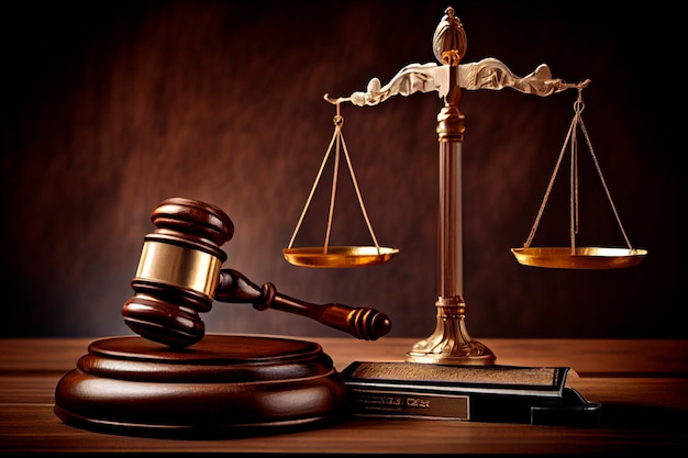 Richterhammer und Waage der Gerechtigkeit im Gerichtssaal Rechtskonzept der Justiz Jurisprudenz und Justiz Kopierbereich Basierend auf generativer KI
