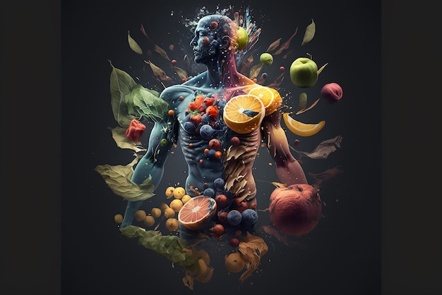 Richtige Ernährung Lebensmittel-Set für einen gesunden Lebensstil Gesunde Ernährung Obst Gemüse reines Wasser Bio-Diät Kalorienkost Schöner Körper