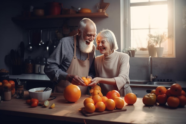 Richtige Ernährung Schlechte Gewohnheiten aufgeben Gesundheit ein starker Körper Älteres Alter, um glücklich und fröhlich und fröhlich zu sein Älteres Paar altes Dienstalter Gesunde Ernährung von Obst und Gemüse