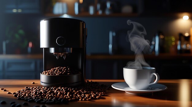 El rico aroma del café recién elaborado llena el aire a medida que el vapor se eleva de la taza