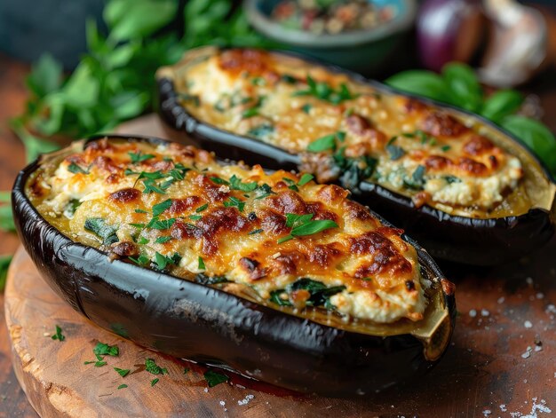 Ricotta und Spinat gefüllte Eierpflanzen