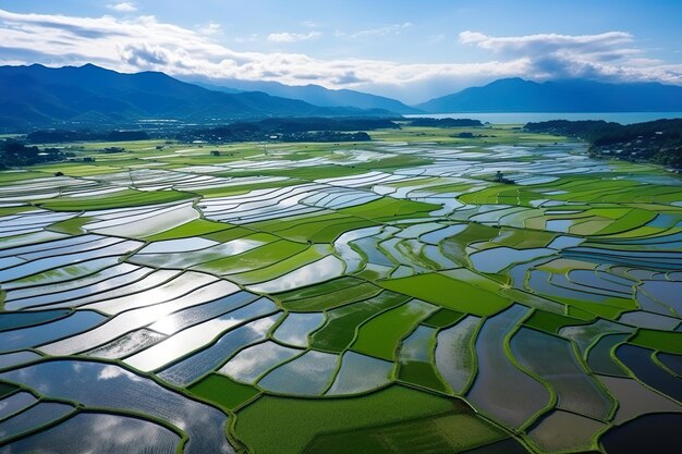 Foto riego de arrozales generativo ai