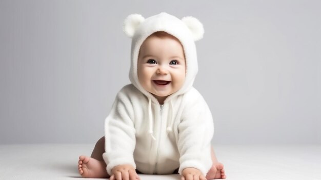 Foto riendo o sonriendo bebé niño rubio con un gran ojo