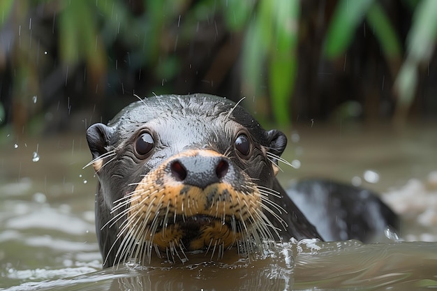 Riesenotter Pteronura brasiliensis schwimmt im Wasser