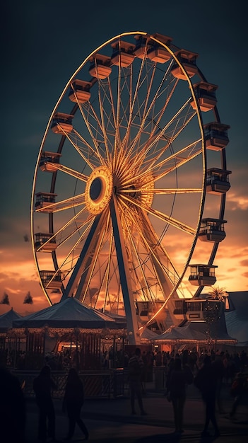 Riesenrad auf einer hellen Messe am Abend Generative KI