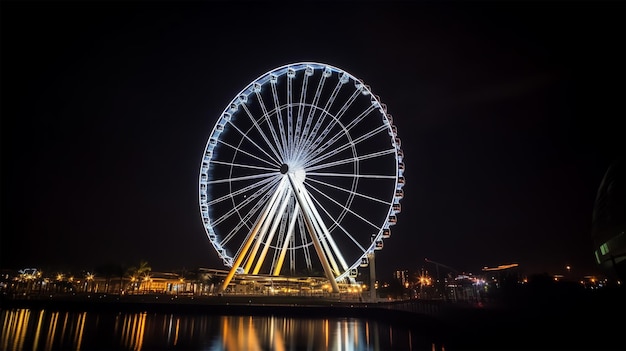 Riesenrad im nächtlichen Hintergrund mit schöner Aussicht