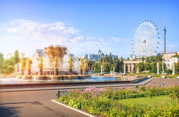 Riesenrad Sonne von Moskau und Brunnen der Völkerfreundschaft VDNKh Moskau