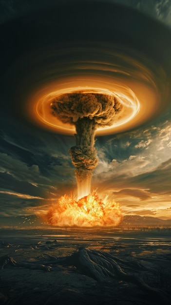 Foto riesige atombombenexplosion mit einer atompilzwolke als massenvernichtungswaffe