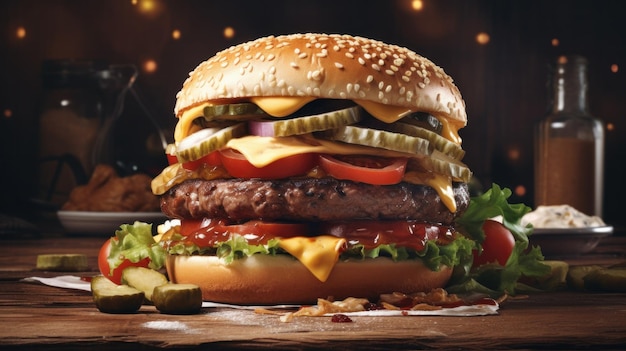 Riesige leckere Burger-Wallpaper-Fast-Food-KI generativ