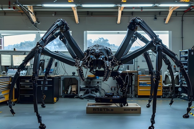 Foto riesige roboter-spinne in einem hochmodernen labor für fortschrittliche fertigung