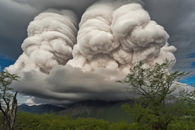 Riesige Wolken vom Shiveluch-Bergausbruch in Kamtschatka. Generative KI