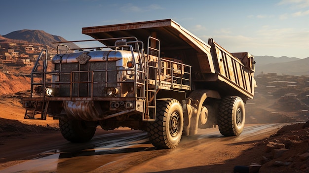 Riesiger großer Müllwagen auf der Baustelle