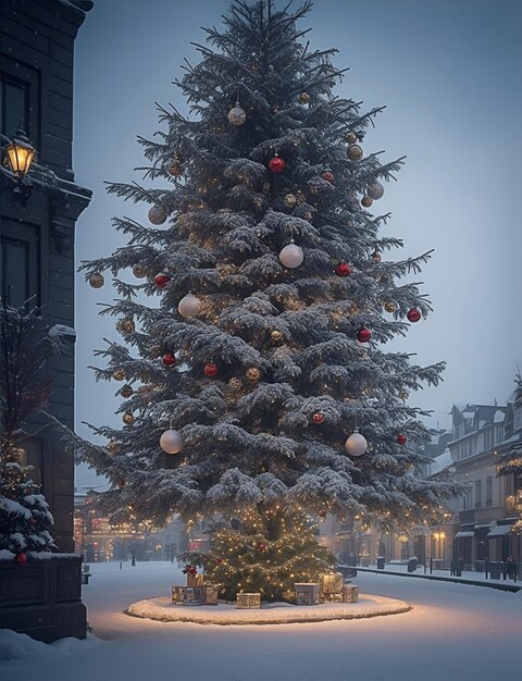 Foto riesiger weihnachtsbaum auf einem stadtplatz