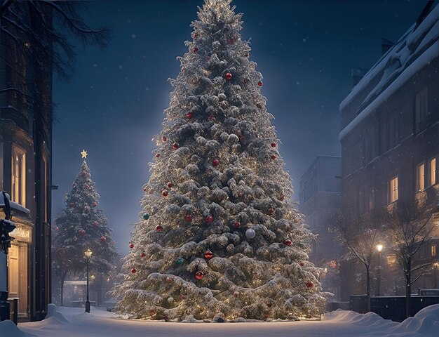 Foto riesiger weihnachtsbaum auf einem stadtplatz