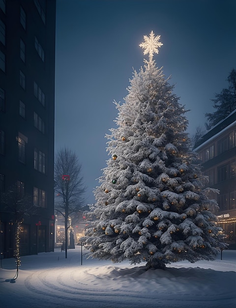 Foto riesiger weihnachtsbaum auf einem stadtplatz