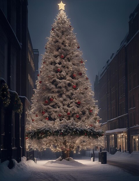 Foto riesiger weihnachtsbaum auf einem stadtplatz