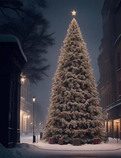 Foto riesiger weihnachtsbaum auf einem stadtplatz