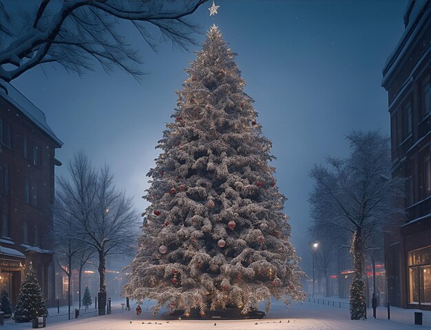 Foto riesiger weihnachtsbaum auf einem stadtplatz