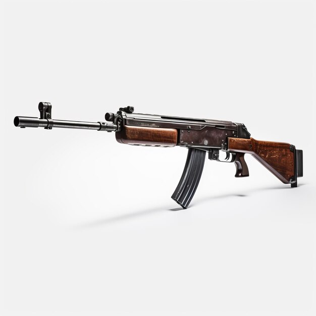 Rifle Ak-47 montado en fondo blanco Diseño industrial