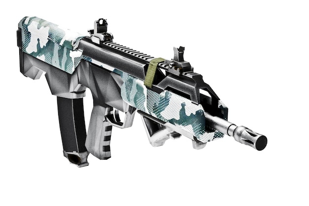 Rifle automático modelo 3d con mira de colimador y flashli