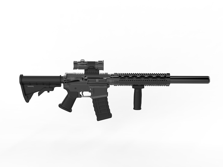 Foto rifle de assalto moderno do exército vista lateral superior